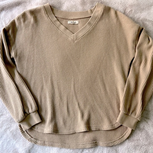 Madewell Waffle Knit V-Neck Long-Sleeve Sweater Toasted Sesame Size S - Picture 8 of 8